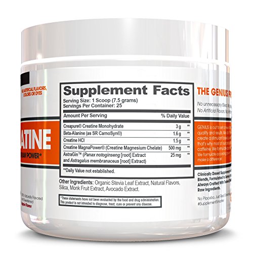 Genius Creatine Powder, Post Workout Supplement For Men and Women with Creapure Monohydrate, Hydrochloride (HCL) MagnaPower and Carnosyn Beta-Alanine SR, Natural Lean Muscle Builder – Sour Apple, 188G