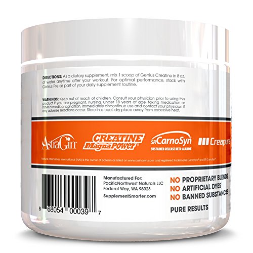 Genius Creatine Powder, Post Workout Supplement For Men and Women with Creapure Monohydrate, Hydrochloride (HCL) MagnaPower and Carnosyn Beta-Alanine SR, Natural Lean Muscle Builder – Sour Apple, 188G