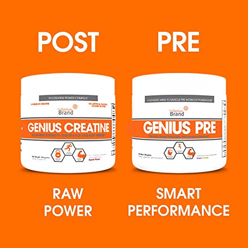 Genius Creatine Powder, Post Workout Supplement For Men and Women with Creapure Monohydrate, Hydrochloride (HCL) MagnaPower and Carnosyn Beta-Alanine SR, Natural Lean Muscle Builder – Sour Apple, 188G