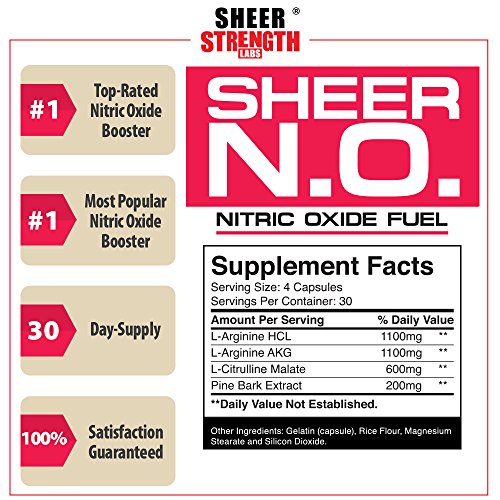 SHEER N.O. Nitric Oxide Supplement - Premium Muscle Building Nitric Oxide Booster with L Arginine - Sheer Strength Labs - 120ct